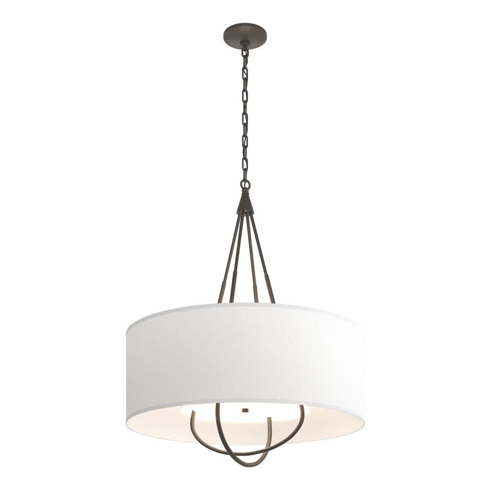 Hubbardton Forge 4-Light Loop Pendant Light with Dimmable Linen Shade and Versatile Finish Options