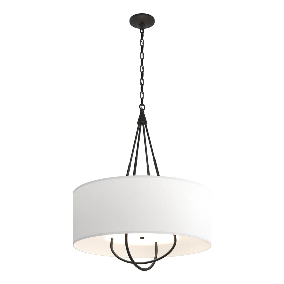 Hubbardton Forge 4-Light Loop Pendant Light with Dimmable Linen Shade and Versatile Finish Options