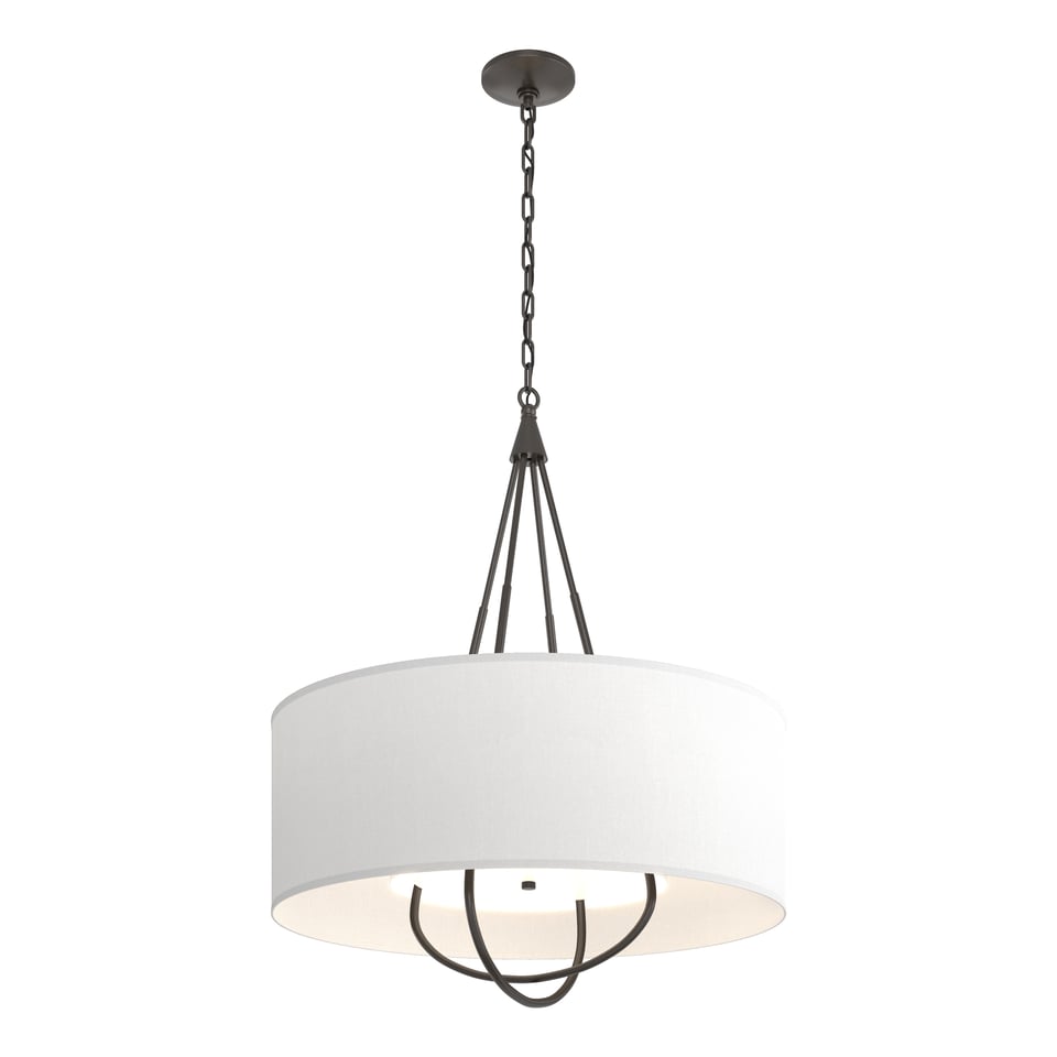 Hubbardton Forge 4-Light Loop Pendant Light with Dimmable Linen Shade and Versatile Finish Options