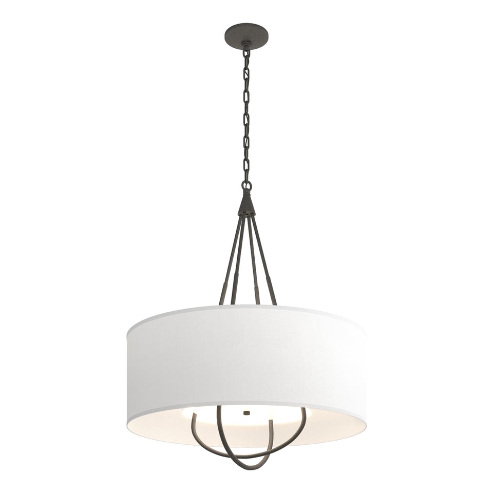 Hubbardton Forge 4-Light Loop Pendant Light with Dimmable Linen Shade and Versatile Finish Options