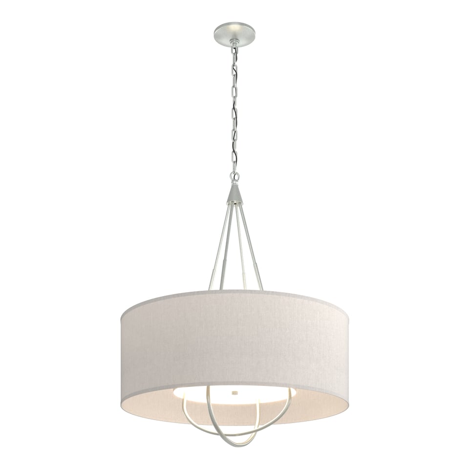 Hubbardton Forge 4-Light Loop Pendant Light with Dimmable Linen Shade and Versatile Finish Options