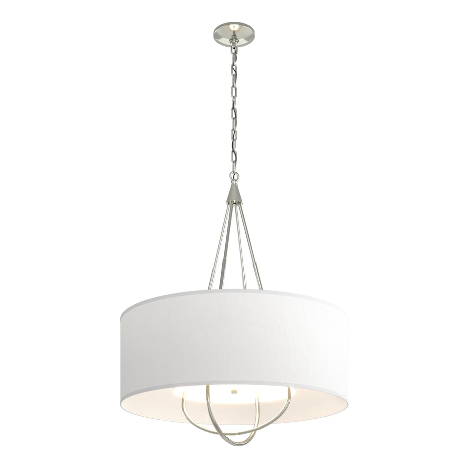 Hubbardton Forge 4-Light Loop Pendant Light with Dimmable Linen Shade and Versatile Finish Options