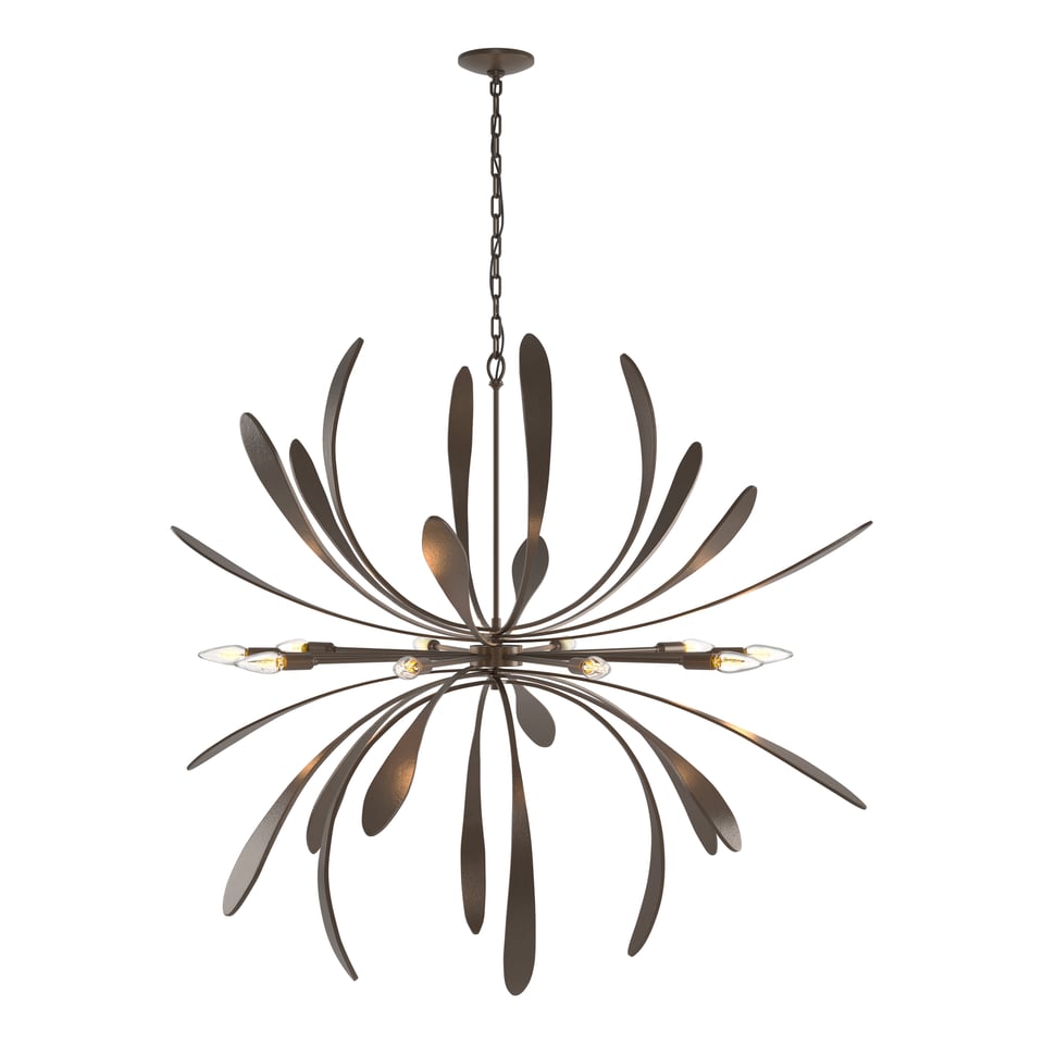 Dahlia Large Chandelier by Hubbardton Forge, 10 Bulbs, Hand-Forged Steel, Dimmable, Artful Design