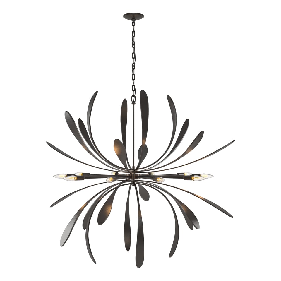 Dahlia Large Chandelier by Hubbardton Forge, 10 Bulbs, Hand-Forged Steel, Dimmable, Artful Design