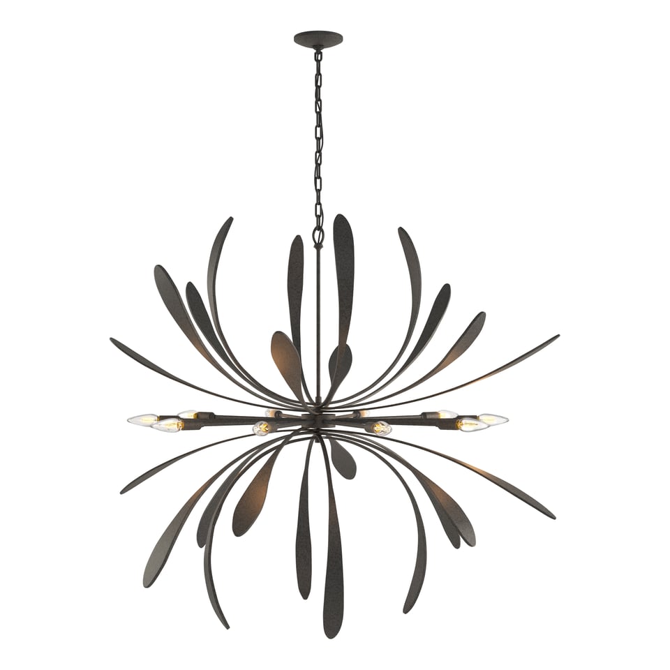 Dahlia Large Chandelier by Hubbardton Forge, 10 Bulbs, Hand-Forged Steel, Dimmable, Artful Design