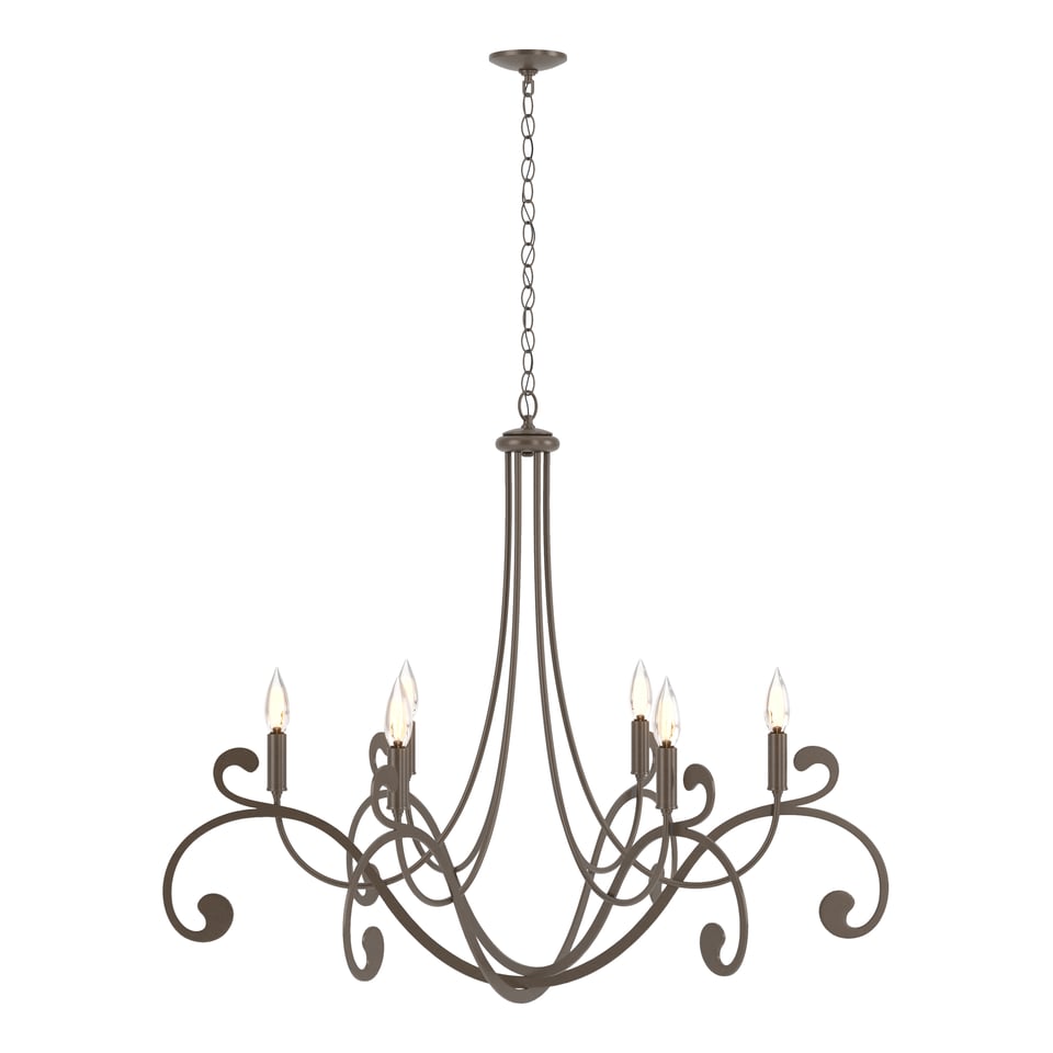 Bella 6 Arm Chandelier by Hubbardton Forge - Handcrafted Steel, Dimmable, Multiple Finish Options