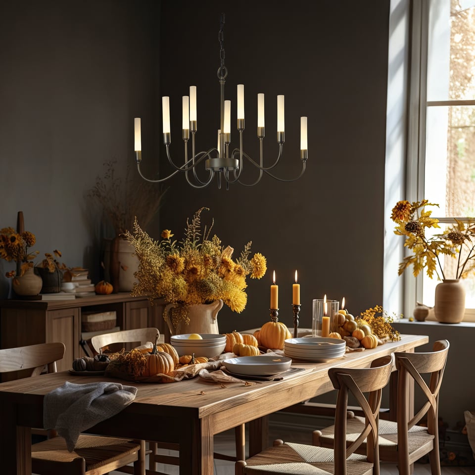 Hubbardton Forge Lisse 10 Arm Chandelier, Artisan-Crafted, Dimmable, Inspired by Tulip Buds