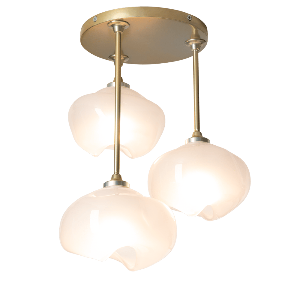 Hubbardton Forge Ume 3-Light Semi-Flush Ceiling Fixture with Frosted Glass Shades and Dimmable Lighting