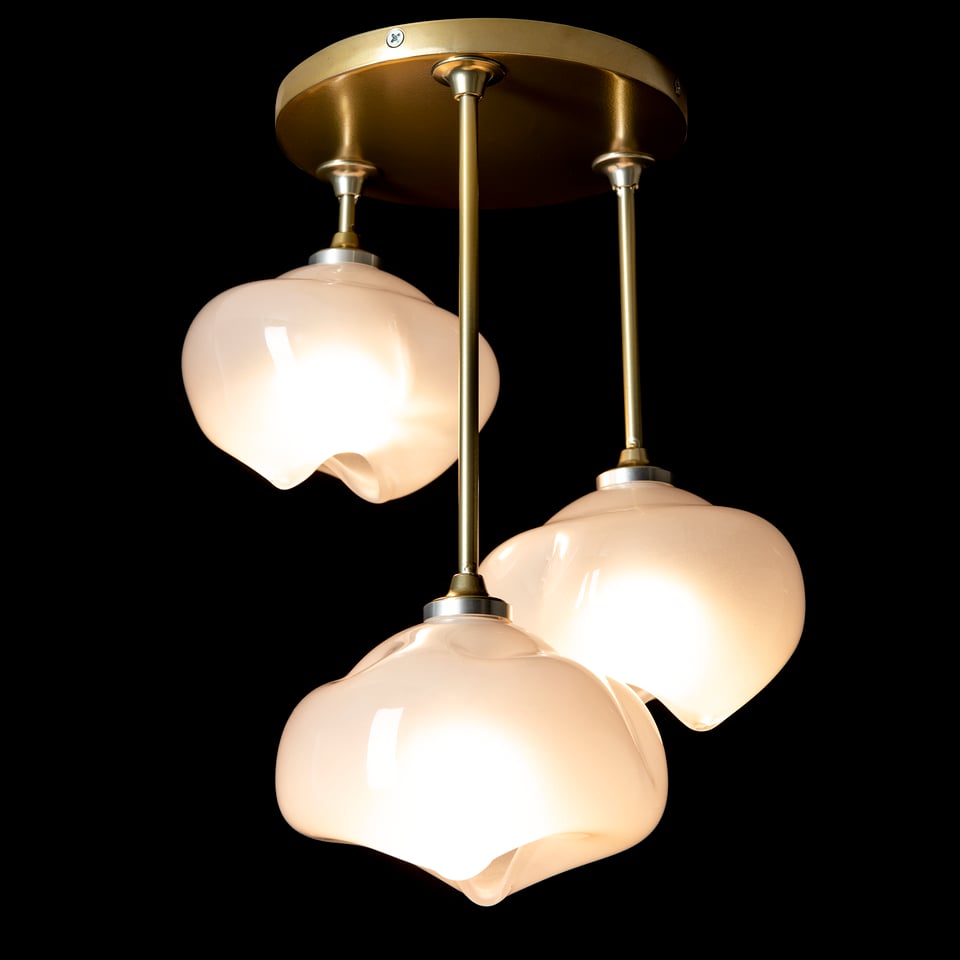 Hubbardton Forge Ume 3-Light Semi-Flush Ceiling Fixture with Frosted Glass Shades and Dimmable Lighting