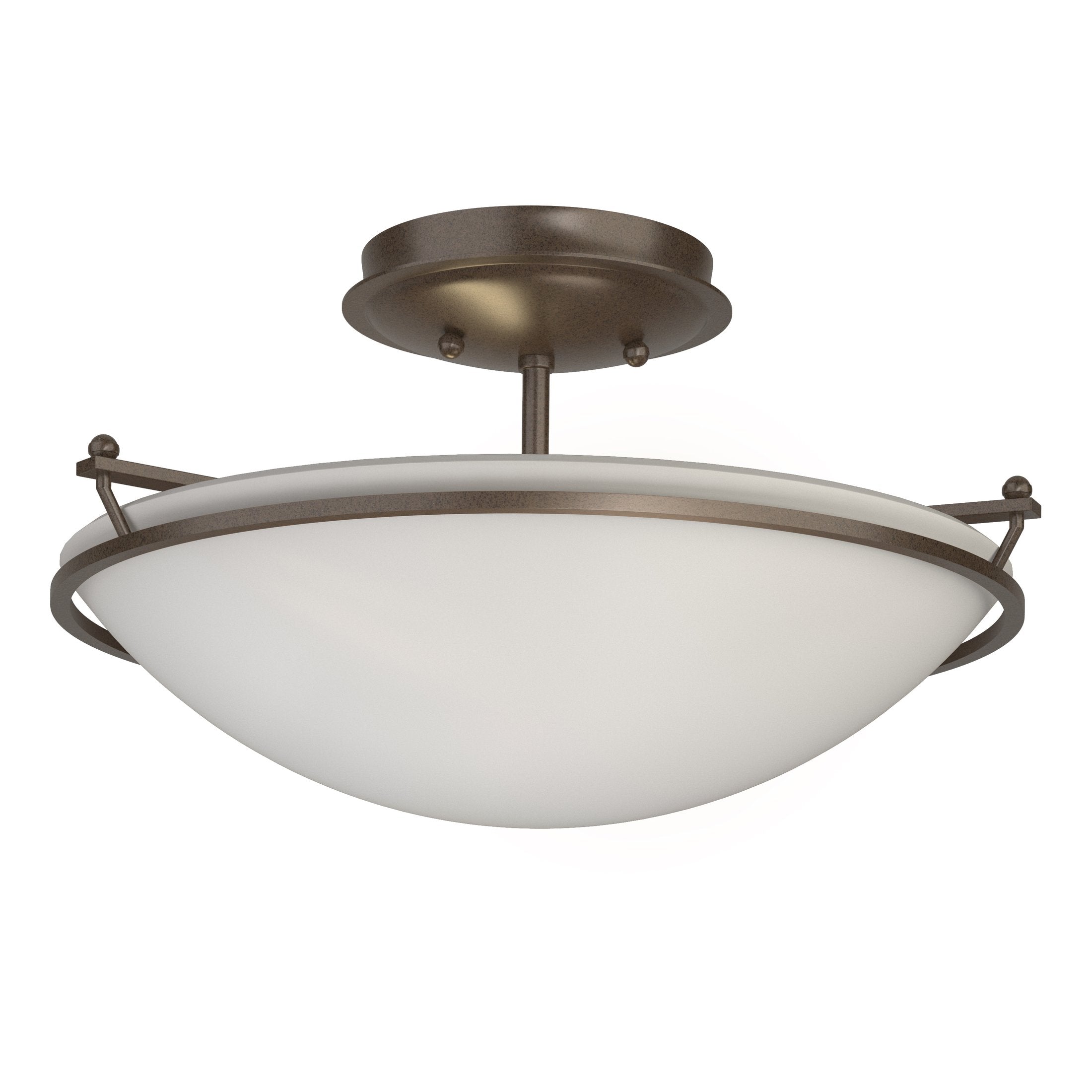 Hubbardton Forge 2-Light Plain Small Semi-Flush Mount Light, Durable Iron, Dimmable, Opal Glass Shade