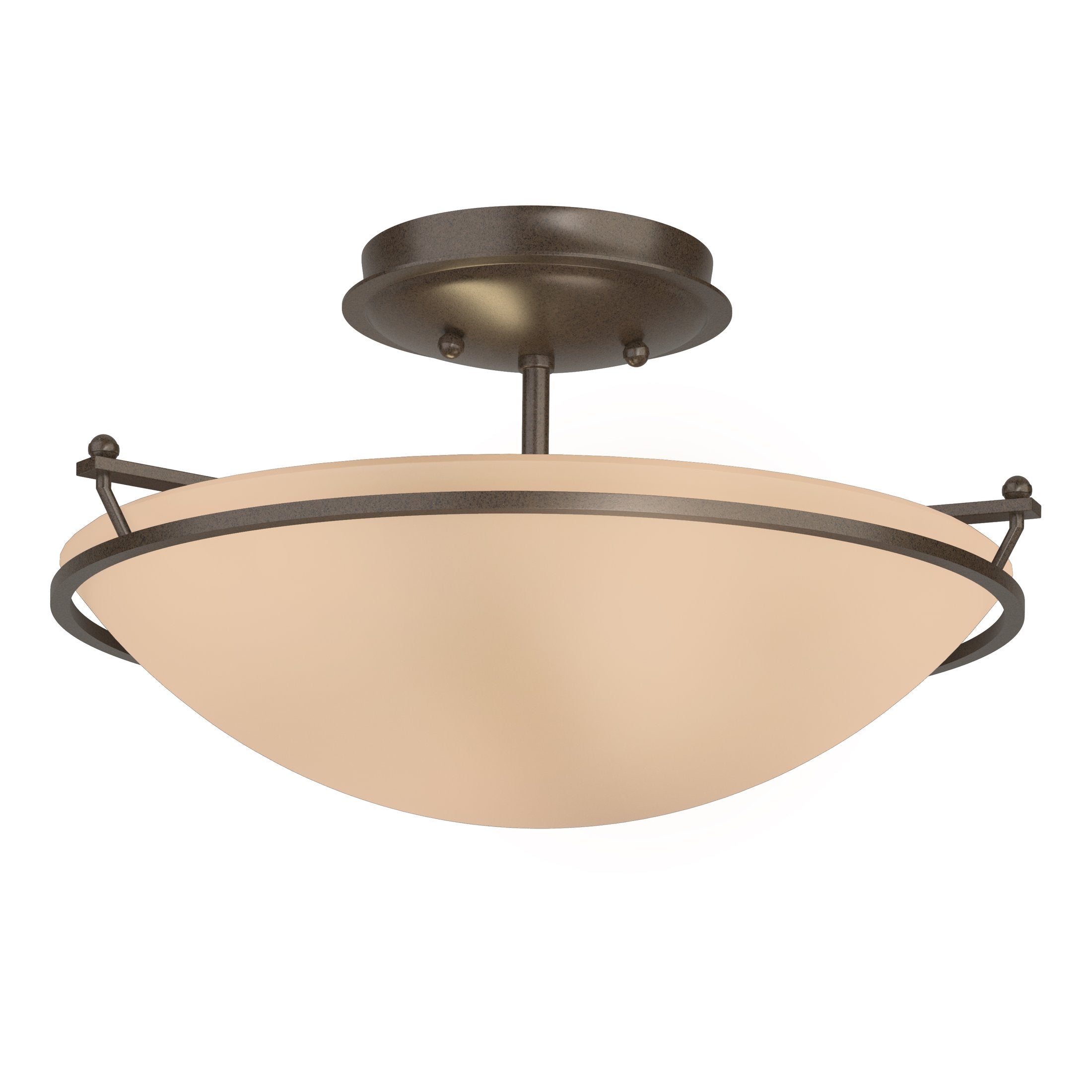 Hubbardton Forge 2-Light Plain Small Semi-Flush Mount Light, Durable Iron, Dimmable, Opal Glass Shade