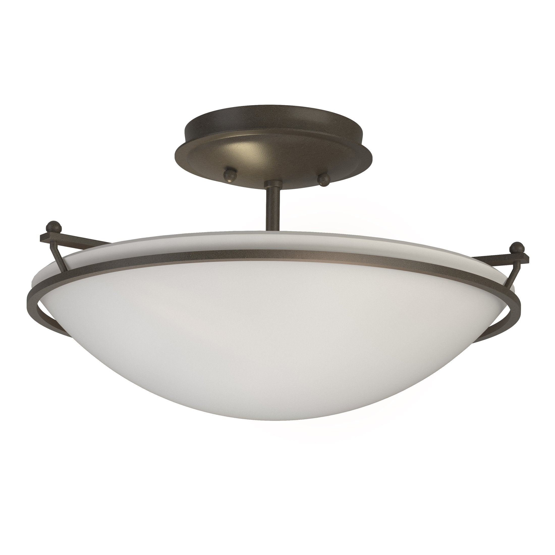 Hubbardton Forge 2-Light Plain Small Semi-Flush Mount Light, Durable Iron, Dimmable, Opal Glass Shade