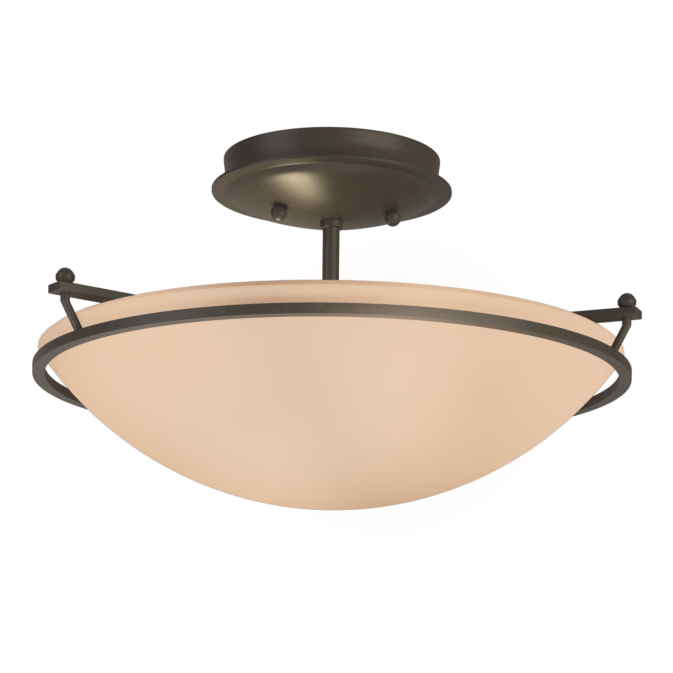 Hubbardton Forge 2-Light Plain Small Semi-Flush Mount Light, Durable Iron, Dimmable, Opal Glass Shade