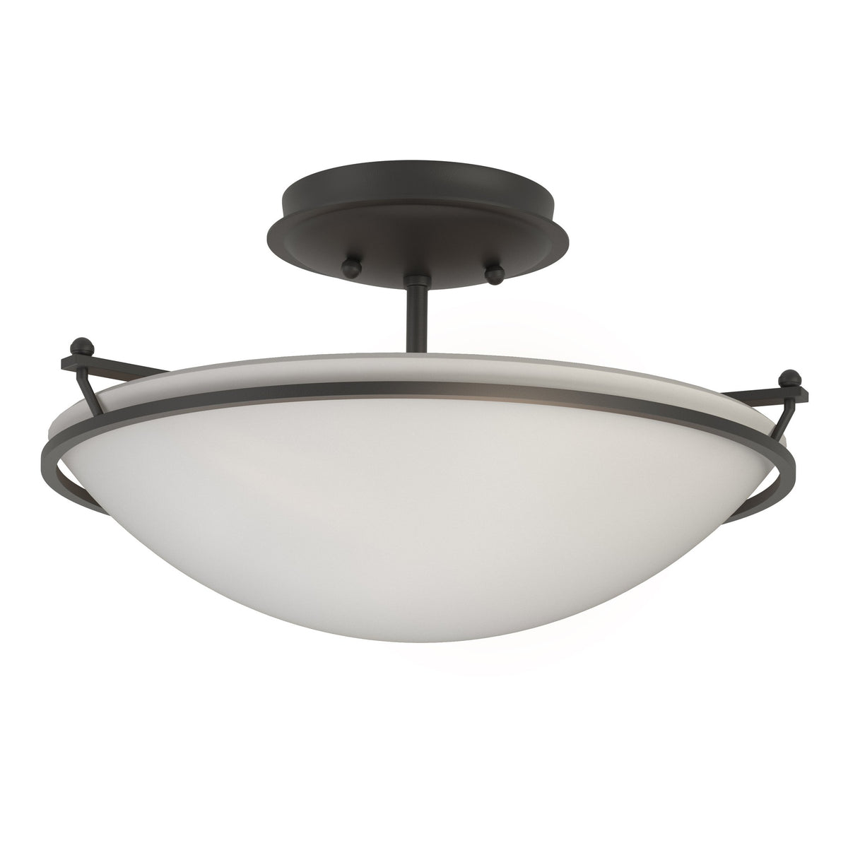 Hubbardton Forge 2-Light Plain Small Semi-Flush Mount Light, Durable Iron, Dimmable, Opal Glass Shade