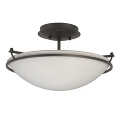 Hubbardton Forge 2-Light Plain Small Semi-Flush Mount Light, Durable Iron, Dimmable, Opal Glass Shade