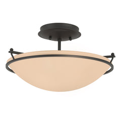 Hubbardton Forge 2-Light Plain Small Semi-Flush Mount Light, Durable Iron, Dimmable, Opal Glass Shade