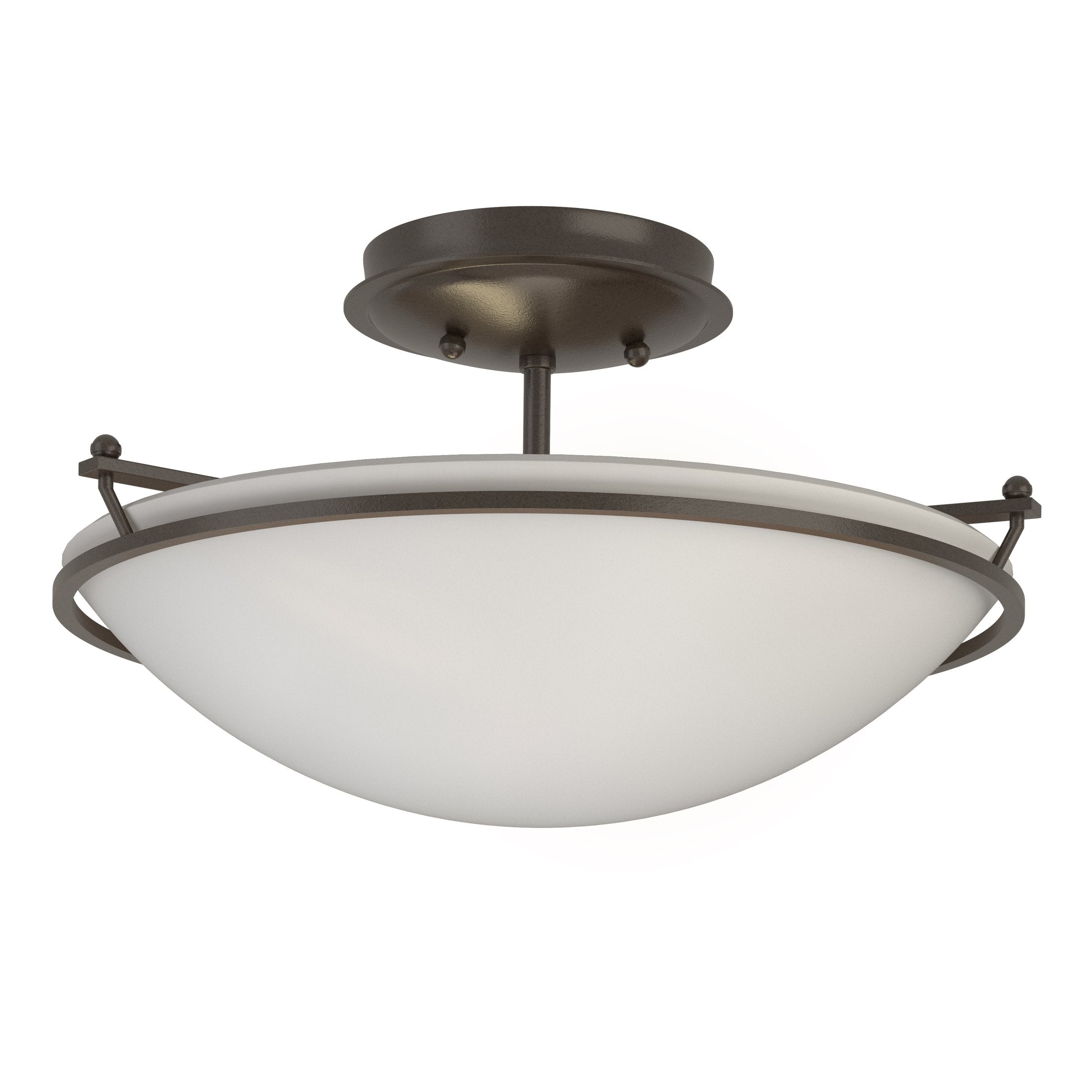 Hubbardton Forge 2-Light Plain Small Semi-Flush Mount Light, Durable Iron, Dimmable, Opal Glass Shade