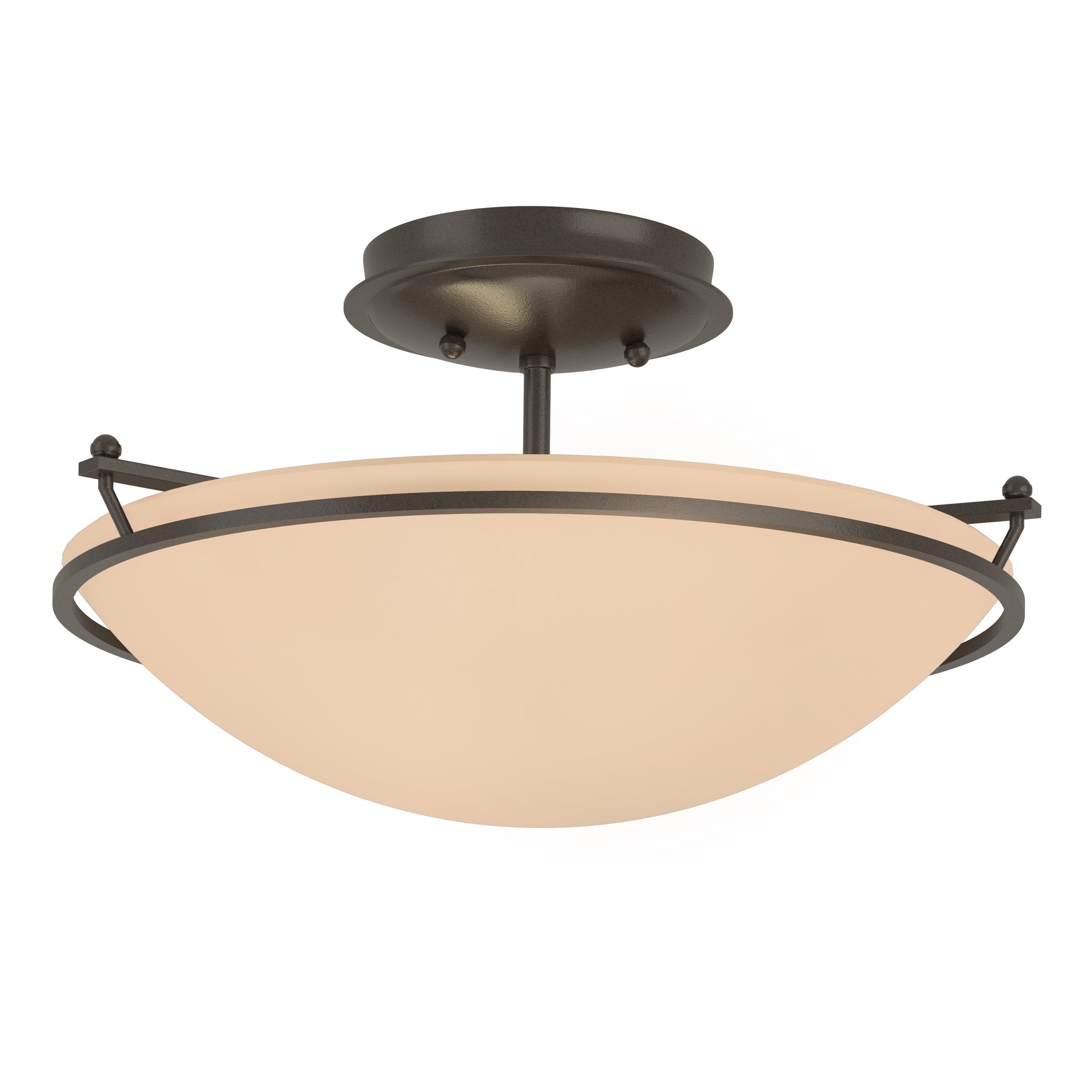 Hubbardton Forge 2-Light Plain Small Semi-Flush Mount Light, Durable Iron, Dimmable, Opal Glass Shade