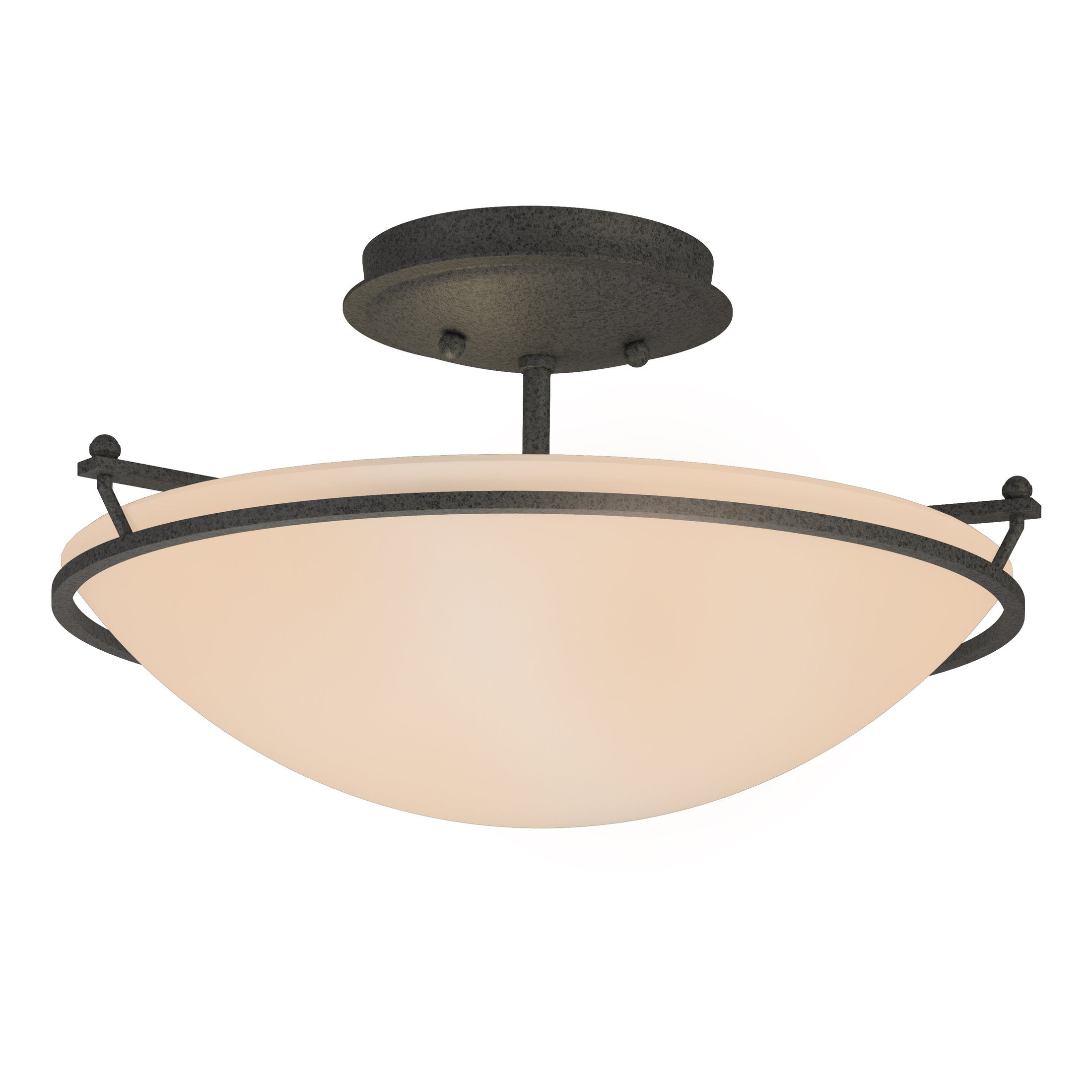 Hubbardton Forge 2-Light Plain Small Semi-Flush Mount Light, Durable Iron, Dimmable, Opal Glass Shade