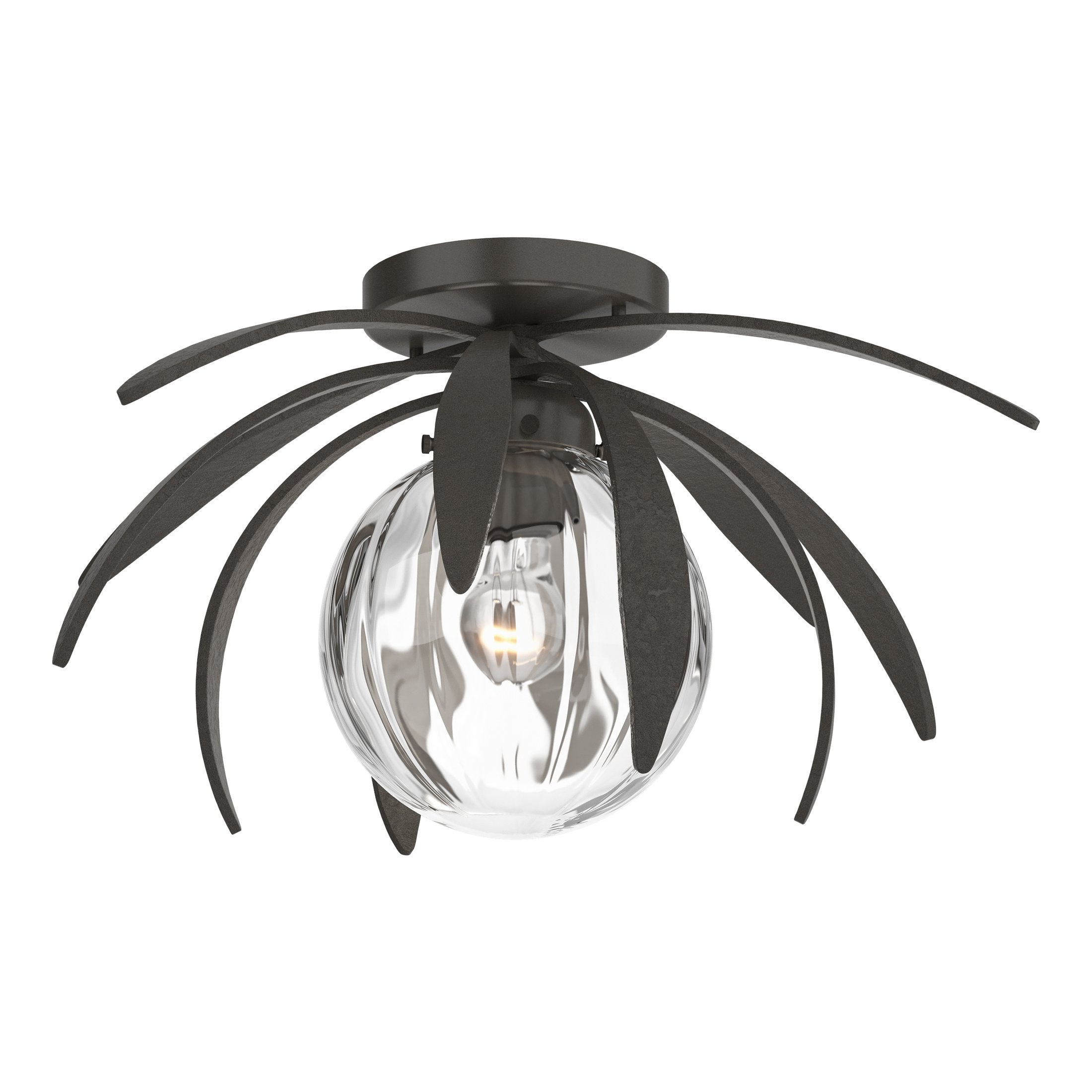 Dahlia Semi-Flush Mount Light Fixture by Hubbardton Forge, Handcrafted Steel Petals, Dimmable Options