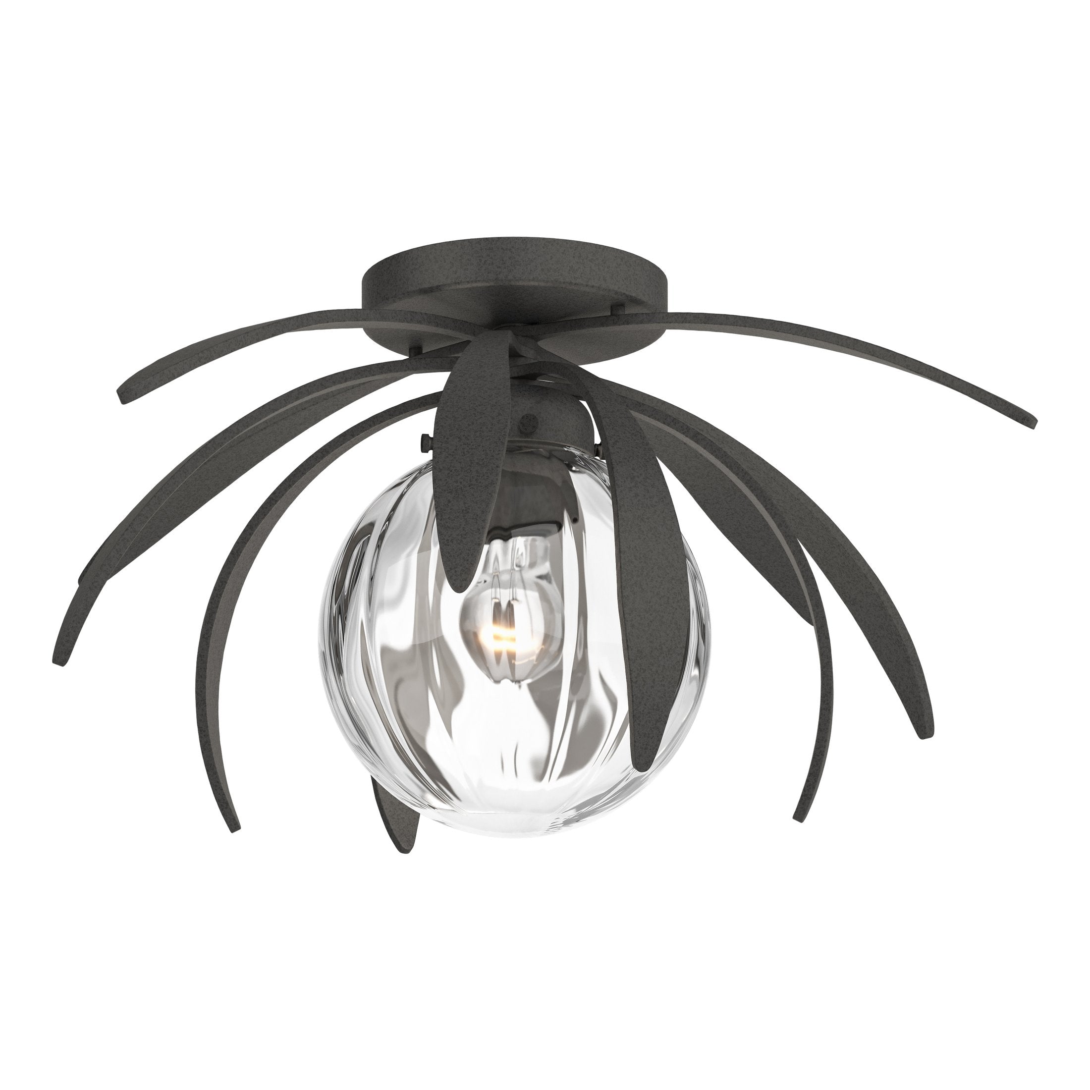 Dahlia Semi-Flush Mount Light Fixture by Hubbardton Forge, Handcrafted Steel Petals, Dimmable Options