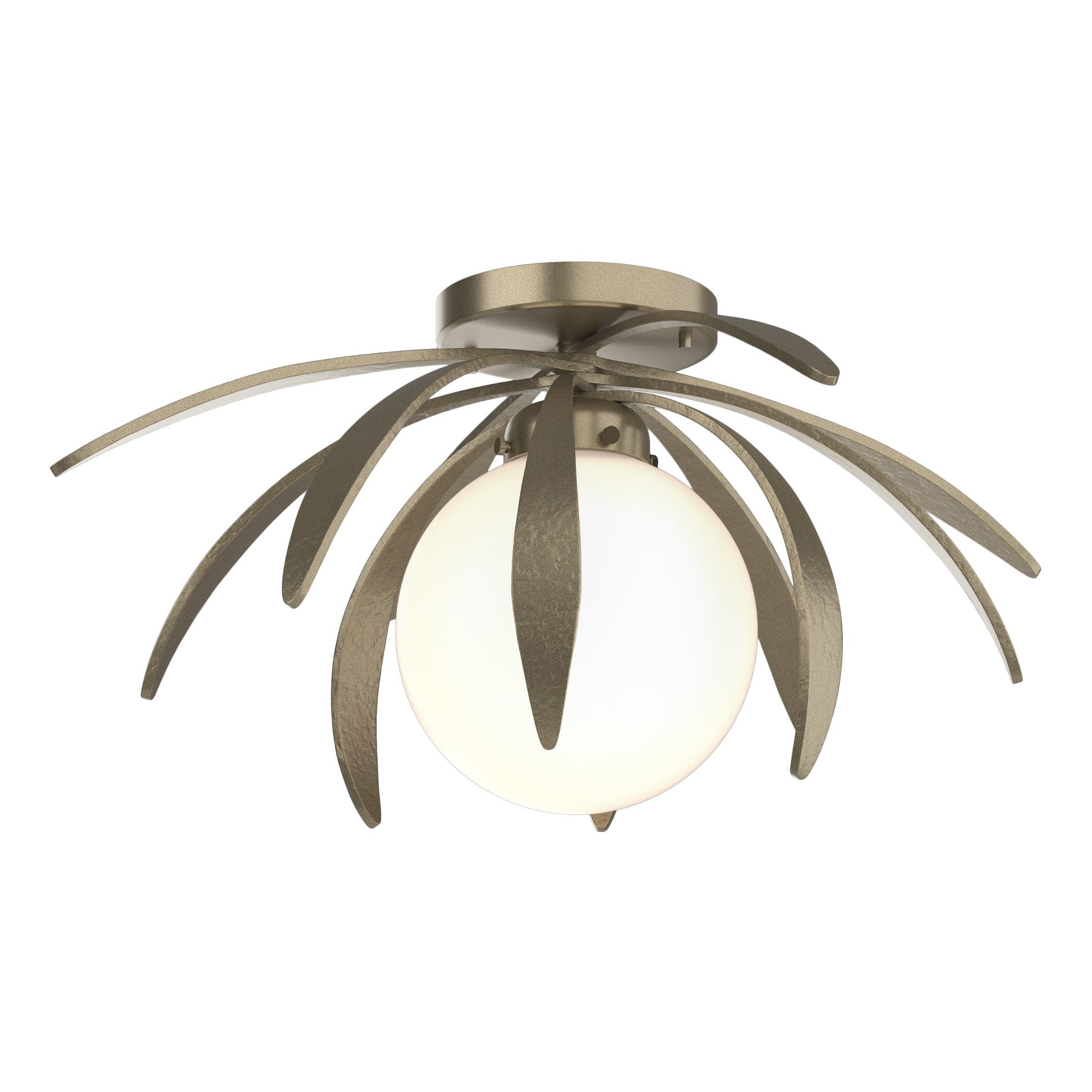 Dahlia Semi-Flush Mount Light Fixture by Hubbardton Forge, Handcrafted Steel Petals, Dimmable Options