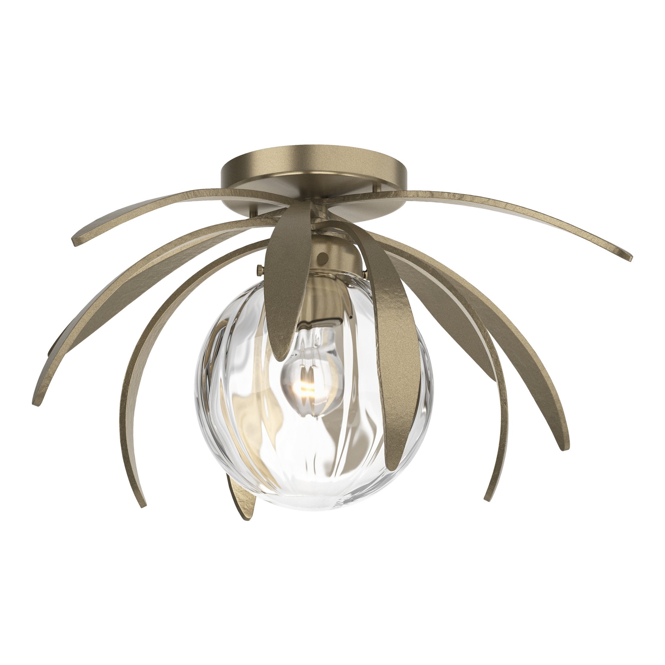 Dahlia Semi-Flush Mount Light Fixture by Hubbardton Forge, Handcrafted Steel Petals, Dimmable Options