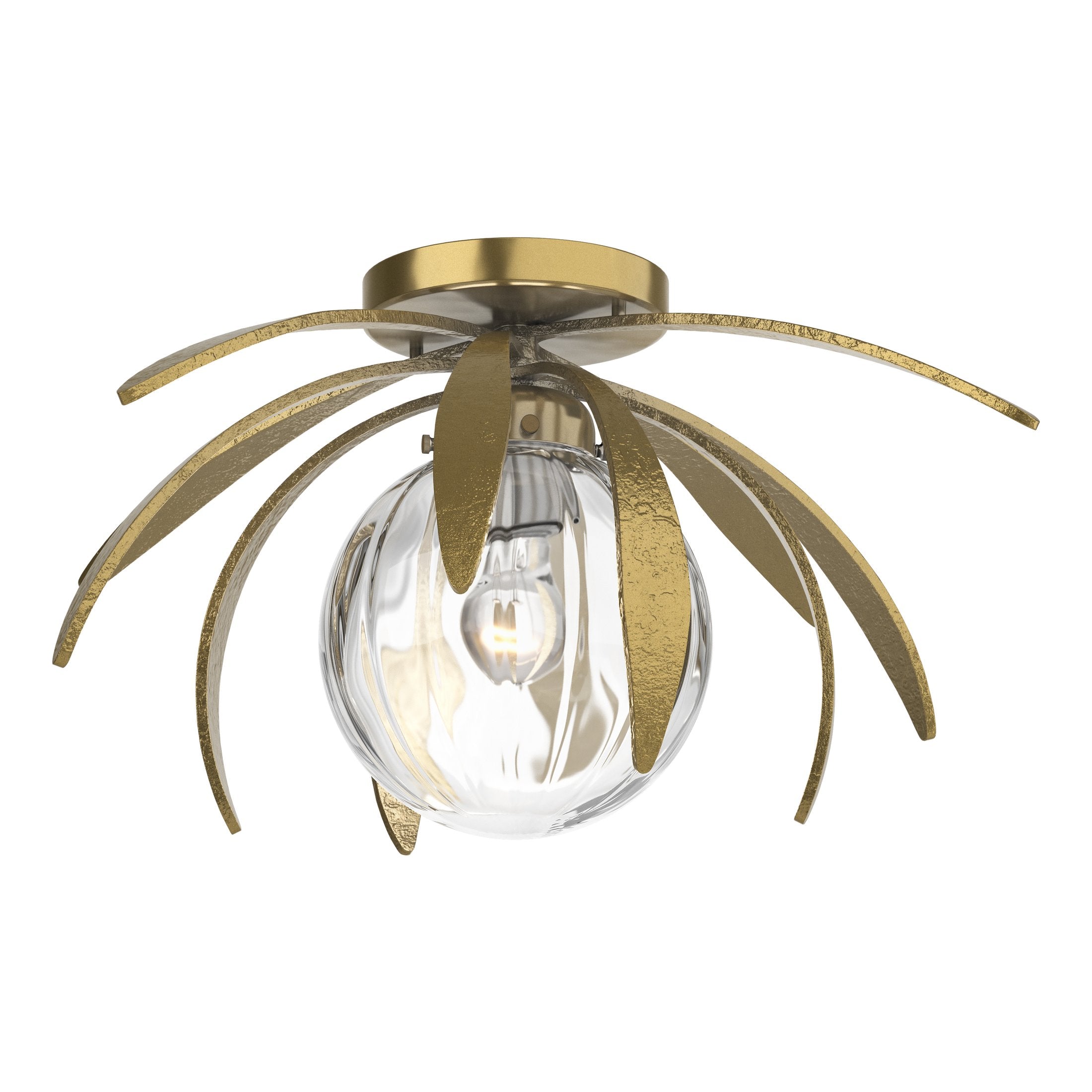 Dahlia Semi-Flush Mount Light Fixture by Hubbardton Forge, Handcrafted Steel Petals, Dimmable Options