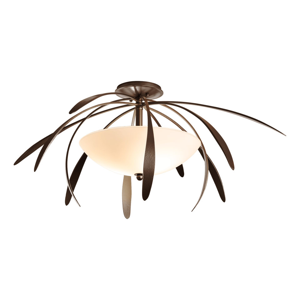 Hubbardton Forge Dahlia 32-Inch Medium Semi-Flush Light Fixture with Dimmable Opal Glass Shade