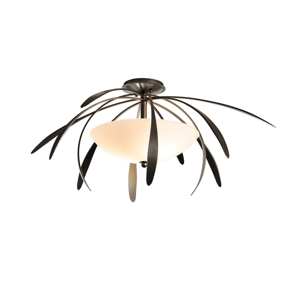 Hubbardton Forge Dahlia 32-Inch Medium Semi-Flush Light Fixture with Dimmable Opal Glass Shade