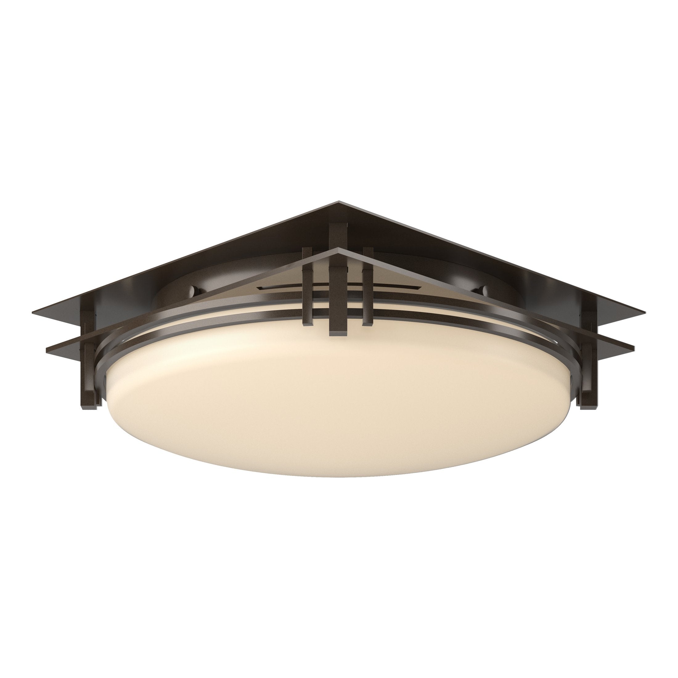 Banded Semi-Flush Ceiling Light by Hubbardton Forge, Dimmable, Opal Glass, Various Finishes, 2-Bulb