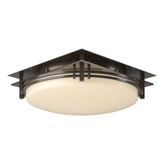 Banded Semi-Flush Ceiling Light by Hubbardton Forge, Dimmable, Opal Glass, Various Finishes, 2-Bulb