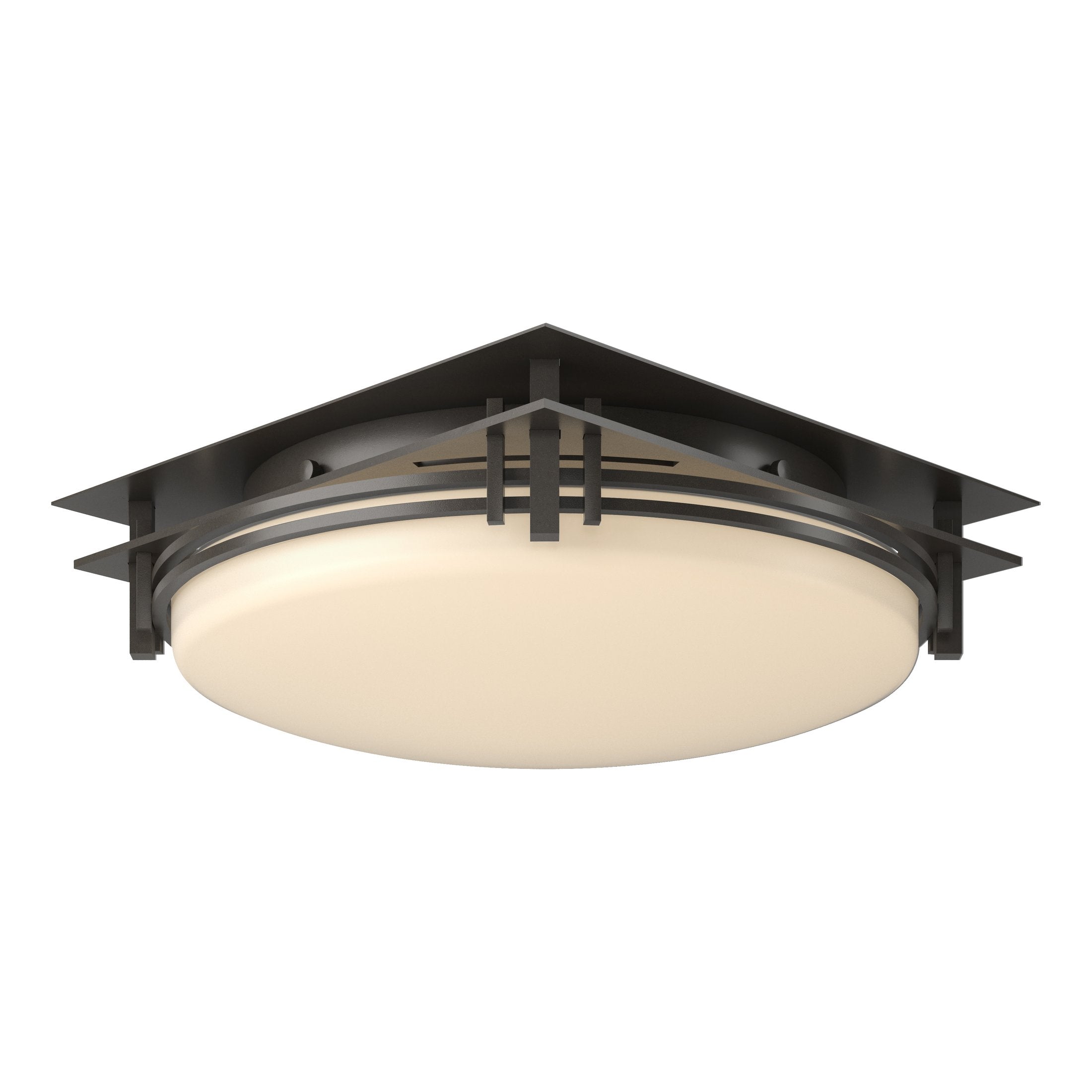 Banded Semi-Flush Ceiling Light by Hubbardton Forge, Dimmable, Opal Glass, Various Finishes, 2-Bulb