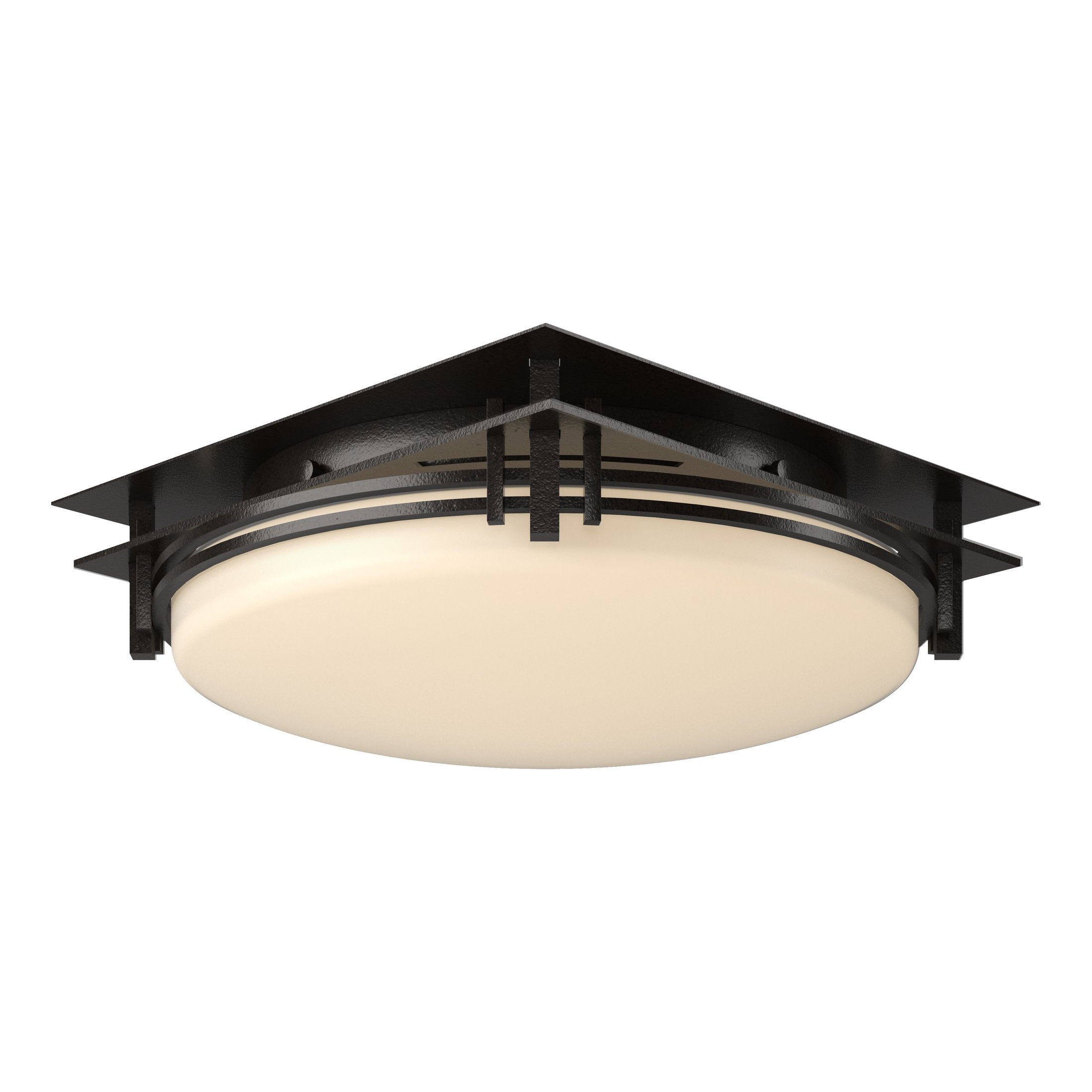 Banded Semi-Flush Ceiling Light by Hubbardton Forge, Dimmable, Opal Glass, Various Finishes, 2-Bulb