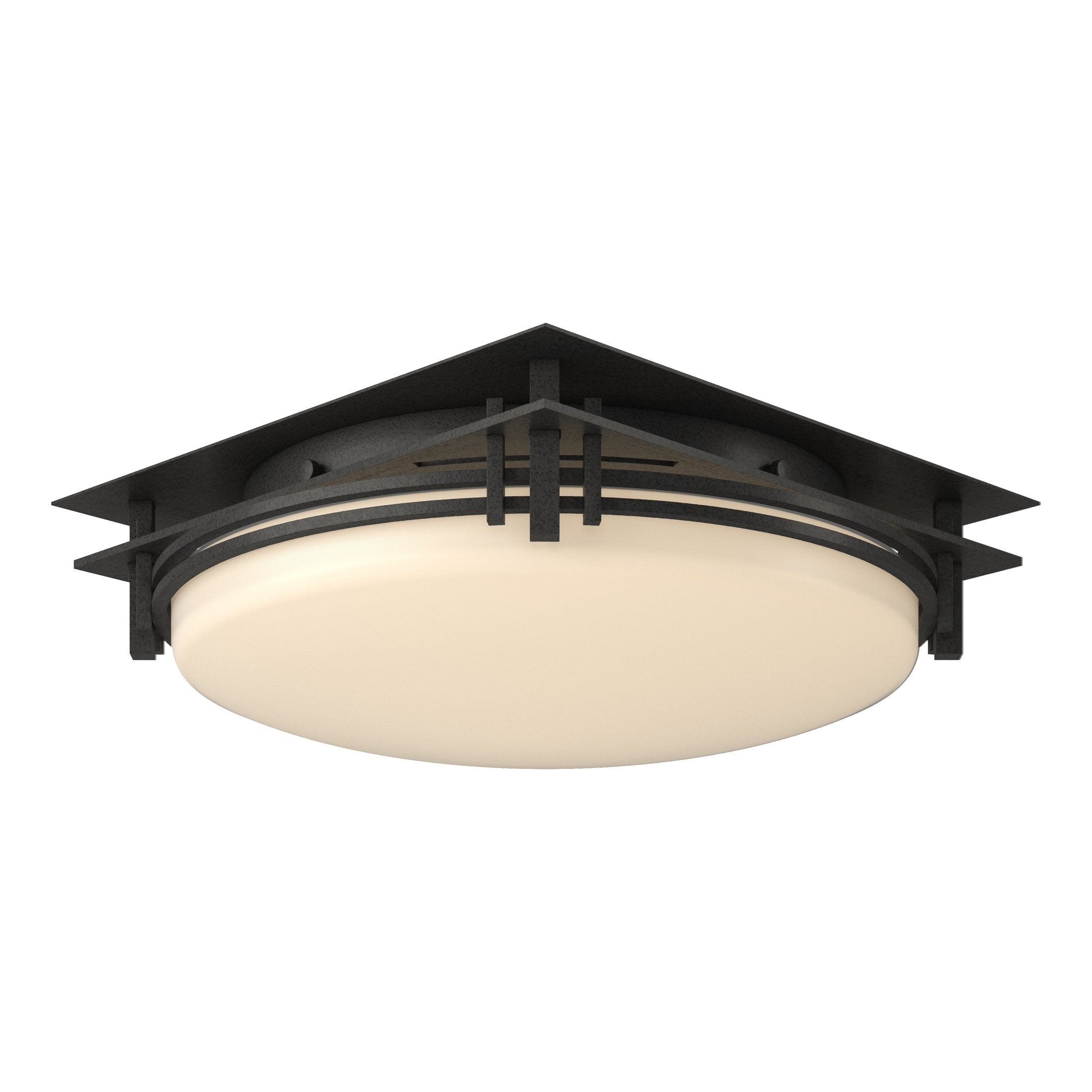 Banded Semi-Flush Ceiling Light by Hubbardton Forge, Dimmable, Opal Glass, Various Finishes, 2-Bulb