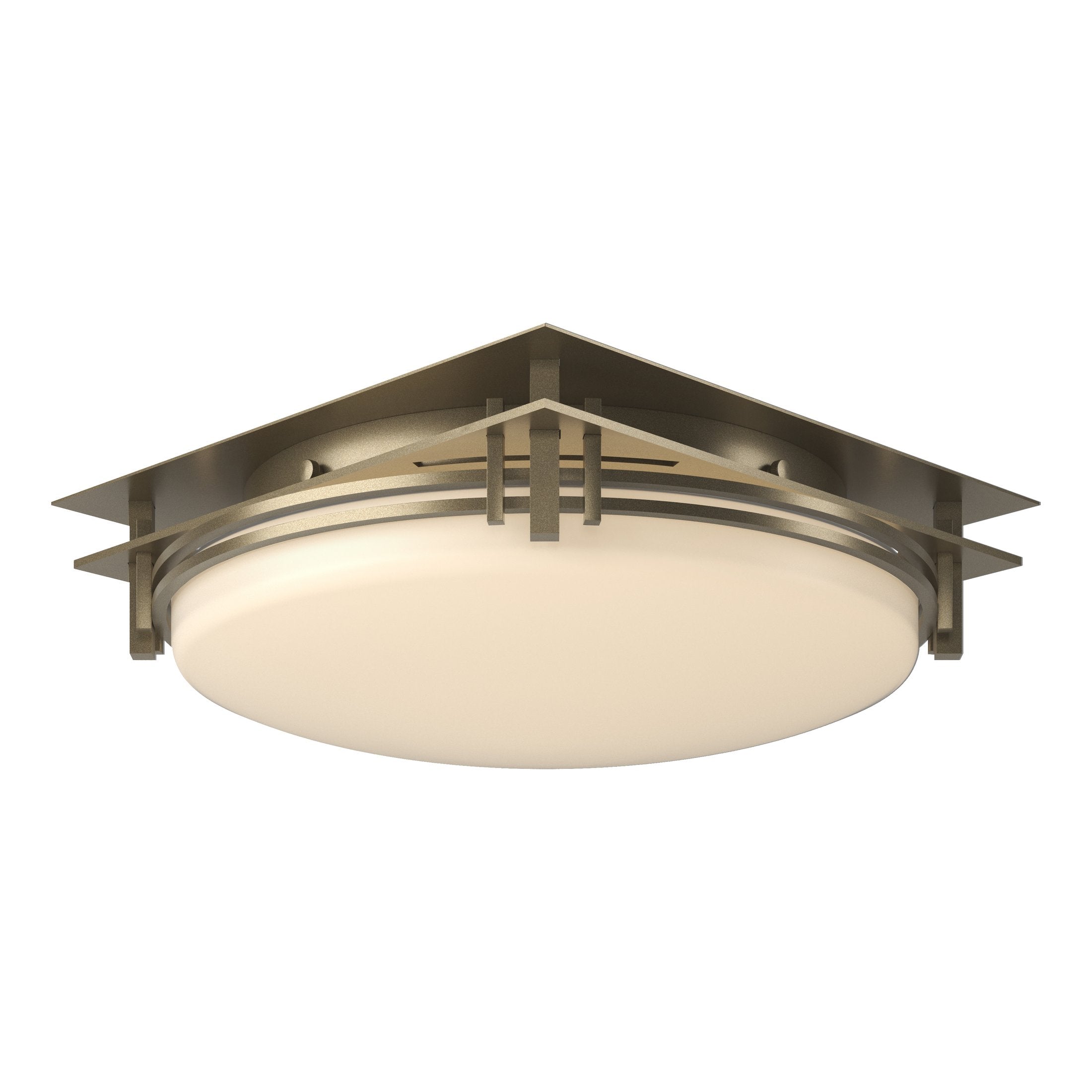 Banded Semi-Flush Ceiling Light by Hubbardton Forge, Dimmable, Opal Glass, Various Finishes, 2-Bulb