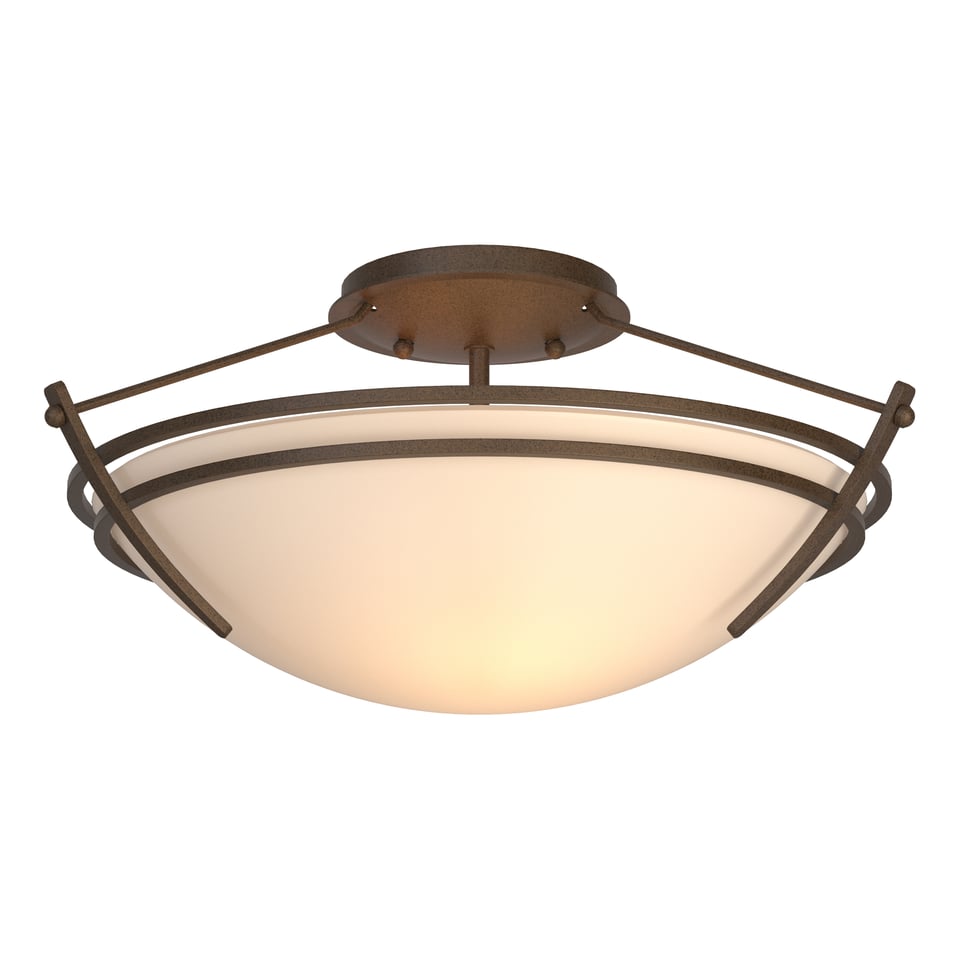 Hubbardton Forge Presidio Tryne 2-Bulb Dimmable Small Semi-Flush Light Fixture in Opal Glass