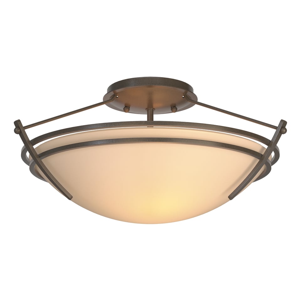 Hubbardton Forge Presidio Tryne 2-Bulb Dimmable Small Semi-Flush Light Fixture in Opal Glass