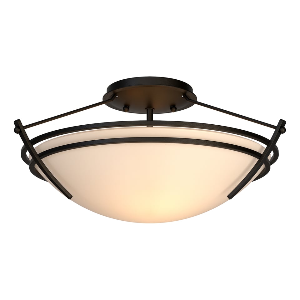 Hubbardton Forge Presidio Tryne 2-Bulb Dimmable Small Semi-Flush Light Fixture in Opal Glass