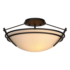 Hubbardton Forge Presidio Tryne 2-Bulb Dimmable Small Semi-Flush Light Fixture in Opal Glass