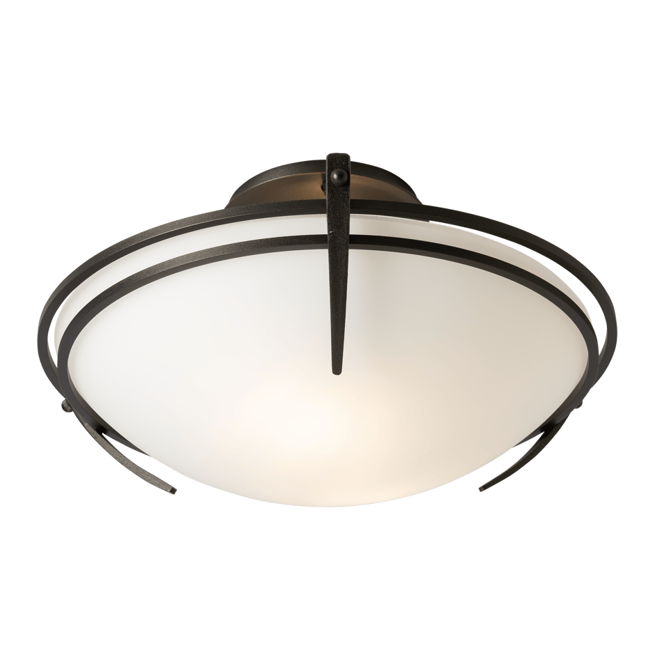 Hubbardton Forge Presidio Tryne 2-Bulb Dimmable Small Semi-Flush Light Fixture in Opal Glass