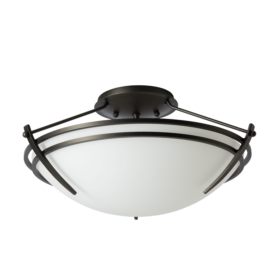 Hubbardton Forge Presidio Tryne 2-Bulb Dimmable Small Semi-Flush Light Fixture in Opal Glass