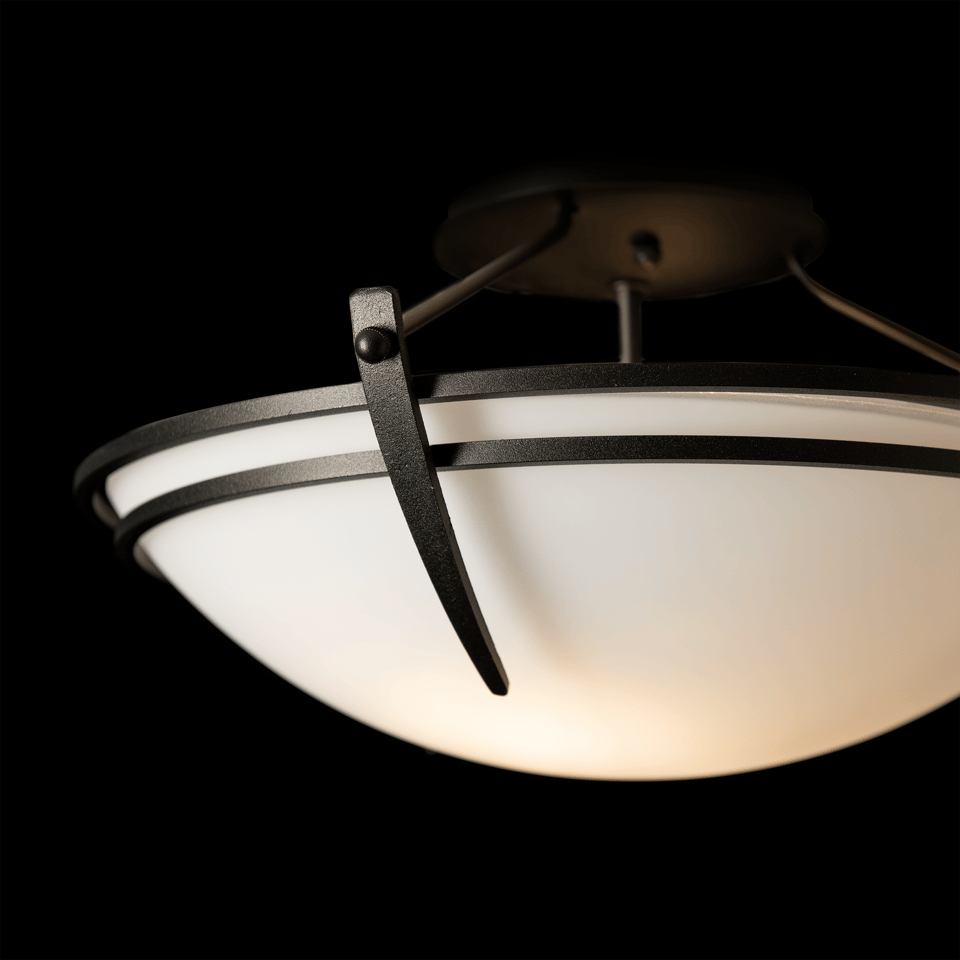 Hubbardton Forge Presidio Tryne 2-Bulb Dimmable Small Semi-Flush Light Fixture in Opal Glass