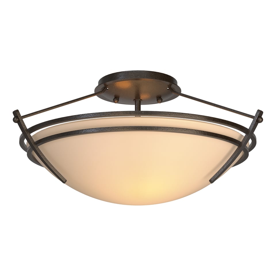 Hubbardton Forge Presidio Tryne 2-Bulb Dimmable Small Semi-Flush Light Fixture in Opal Glass