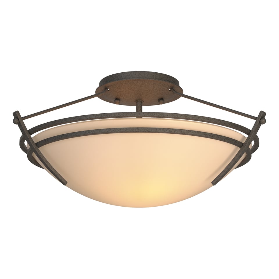 Hubbardton Forge Presidio Tryne 2-Bulb Dimmable Small Semi-Flush Light Fixture in Opal Glass