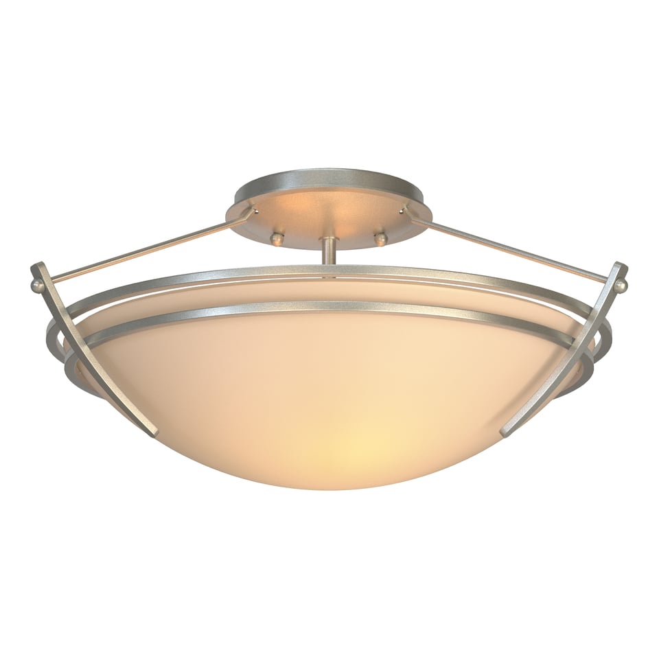 Hubbardton Forge Presidio Tryne 2-Bulb Dimmable Small Semi-Flush Light Fixture in Opal Glass