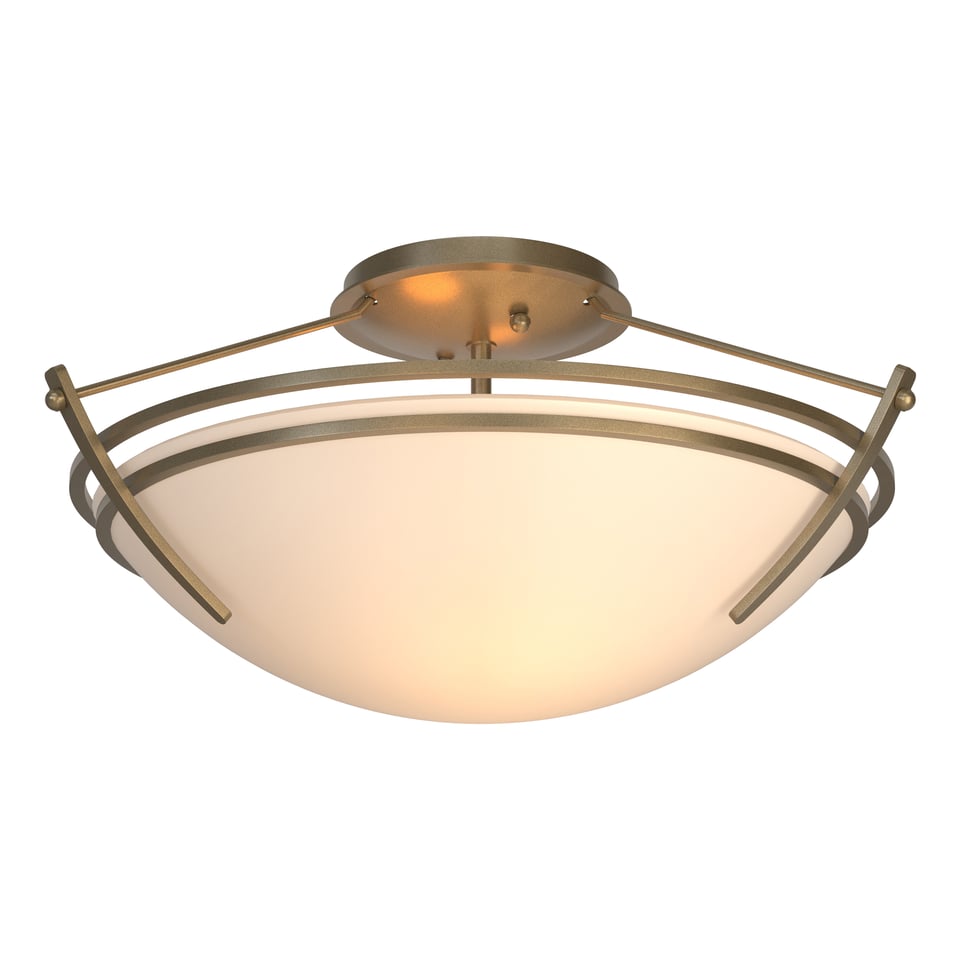 Hubbardton Forge Presidio Tryne 2-Bulb Dimmable Small Semi-Flush Light Fixture in Opal Glass