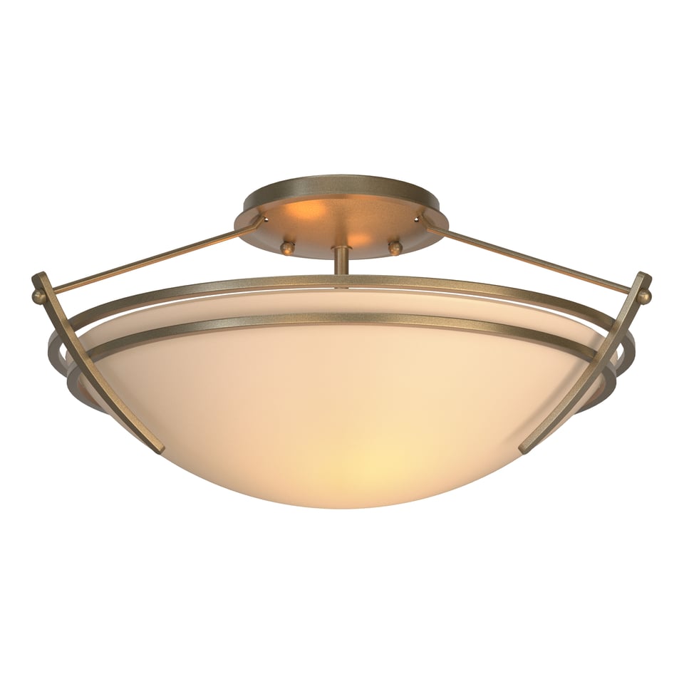 Hubbardton Forge Presidio Tryne 2-Bulb Dimmable Small Semi-Flush Light Fixture in Opal Glass