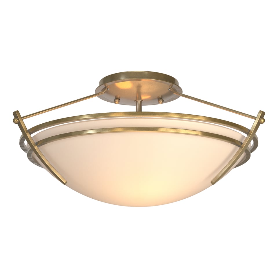 Hubbardton Forge Presidio Tryne 2-Bulb Dimmable Small Semi-Flush Light Fixture in Opal Glass