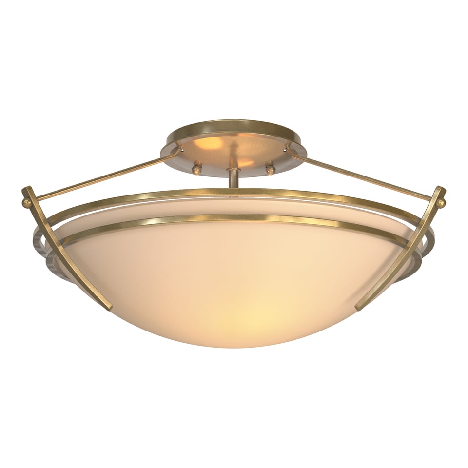 Hubbardton Forge Presidio Tryne 2-Bulb Dimmable Small Semi-Flush Light Fixture in Opal Glass